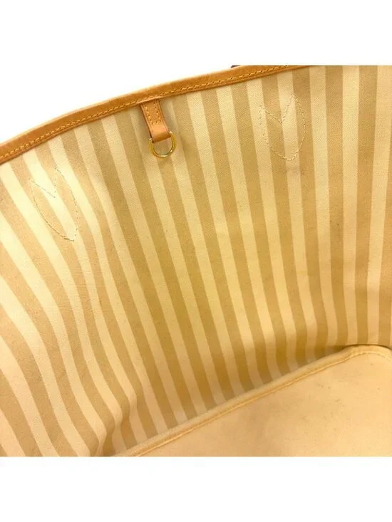 Louis Vuitton Neverfull MM Monogram Leather Brown White Tote Gold - Picture 9 of 15